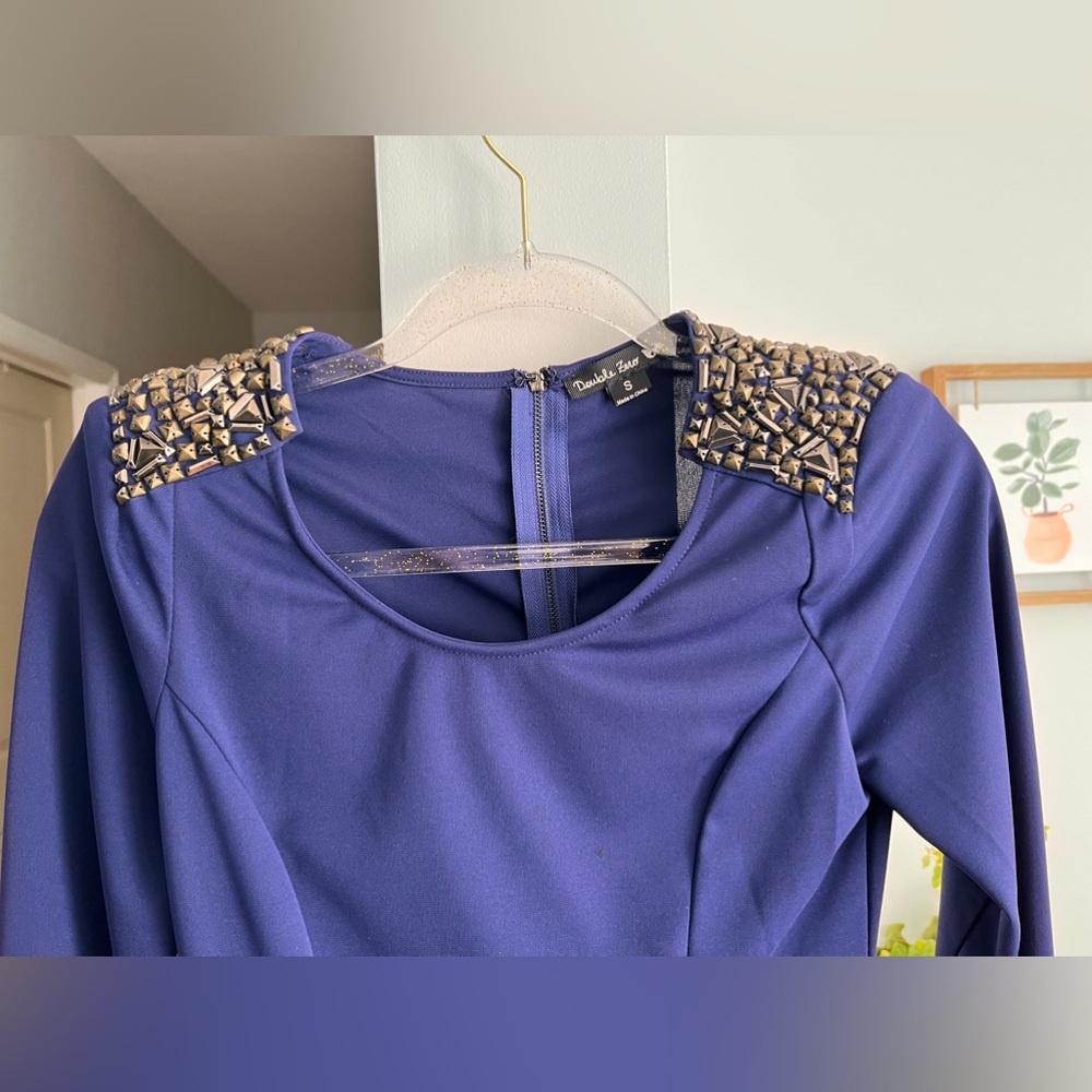 DOUBLE ZERO Jeweled Shoulders Long Sleeve A-Line Mini Dress - Picture 2 of 6